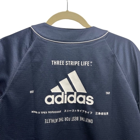 Adidas Men's Sport‎ Athletic Streetwear Jersey Blue Three Stripe - Picture 6 of 9